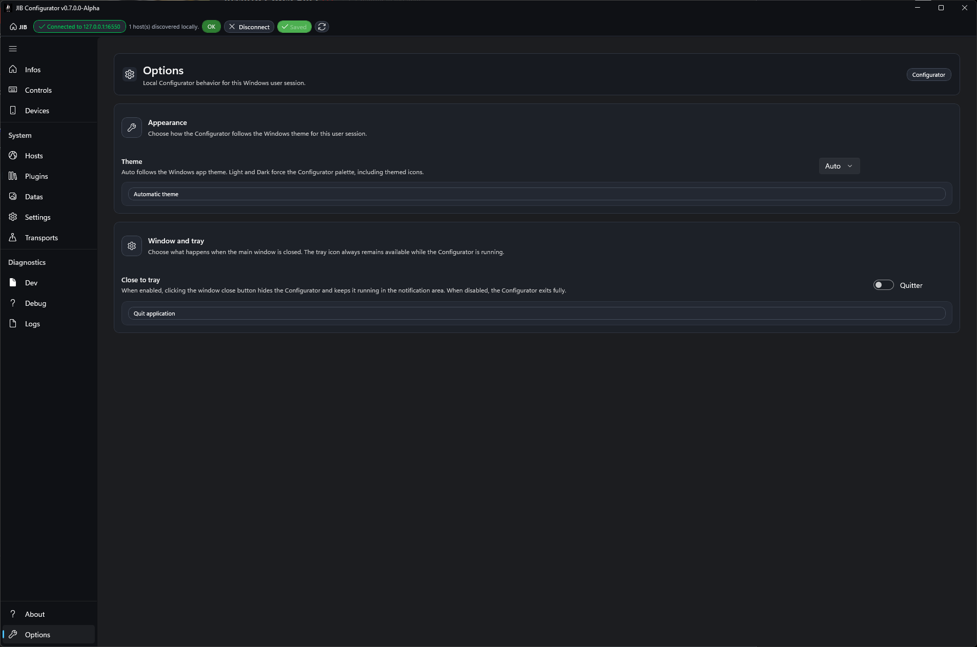 Options tab overview